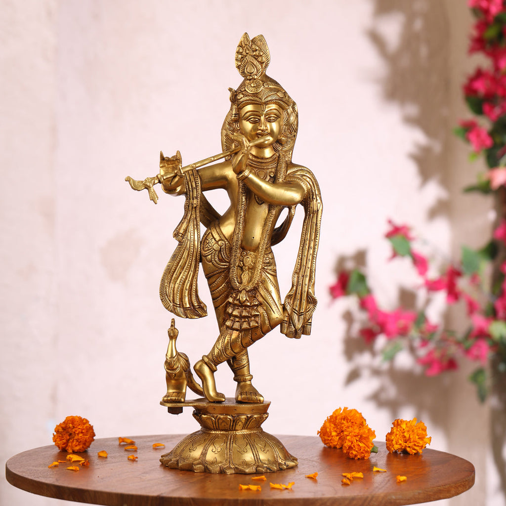 Brass Standing Krishna Idol (18.5 Inch) Vedansh Craft