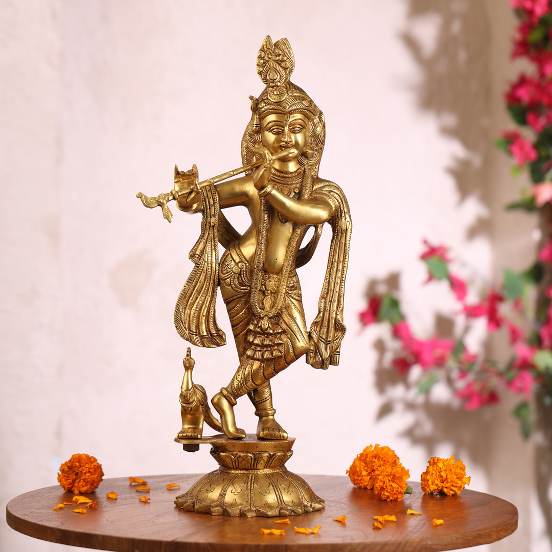 Brass Standing Krishna Idol (18.5 Inch) Vedansh Craft