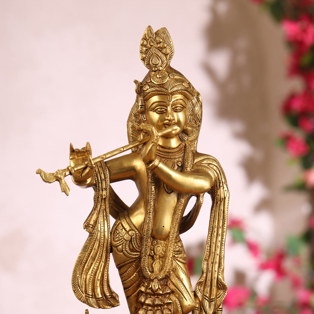 Brass Standing Krishna Idol (18.5 Inch) Vedansh Craft