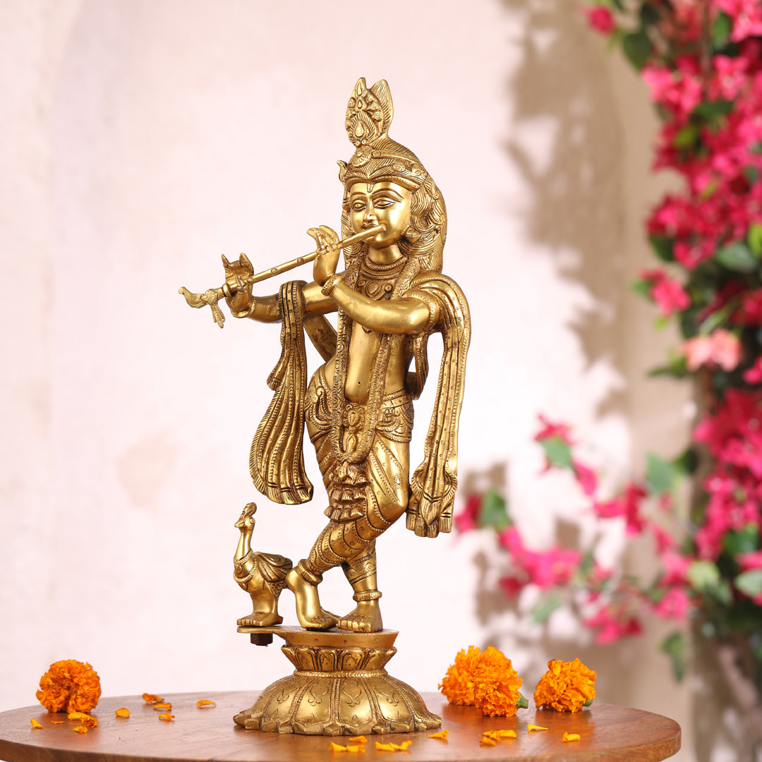 Brass Standing Krishna Idol (18.5 Inch) Vedansh Craft