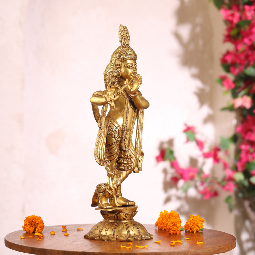 Brass Standing Krishna Idol (18.5 Inch) Vedansh Craft