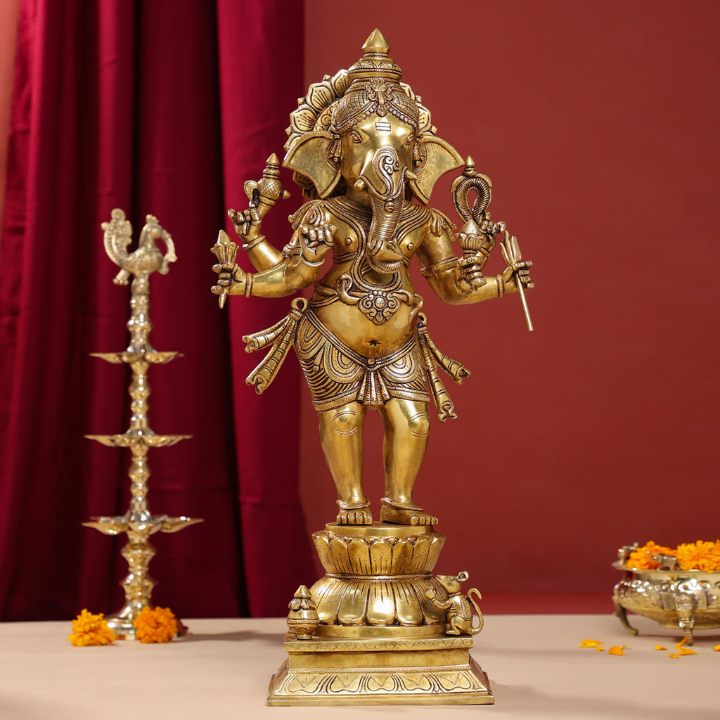 Brass Superfine Standing Ganesha Statue (26 Inch) Vedansh Craft