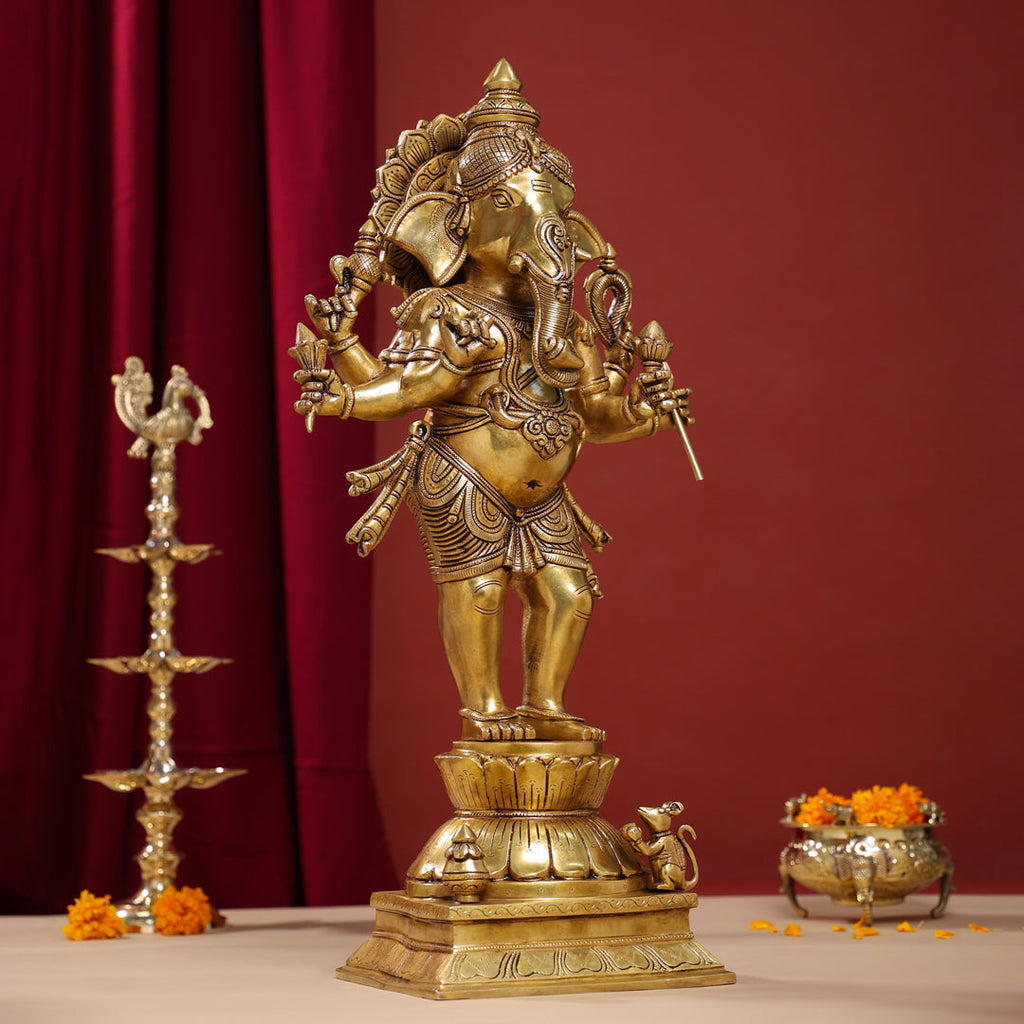 Brass Superfine Standing Ganesha Statue (26 Inch) Vedansh Craft