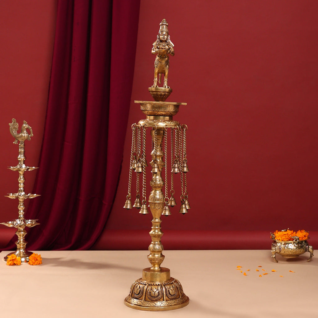 Brass Superfine Kamdhenu Long Lamp (33 Inch) Vedansh Craft