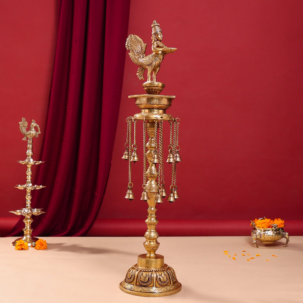 Brass Superfine Kamdhenu Long Lamp (33 Inch) Vedansh Craft