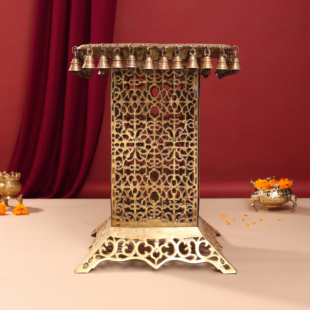 Brass Stool With Forty Hanging Bells (21 Inch) Vedansh Craft