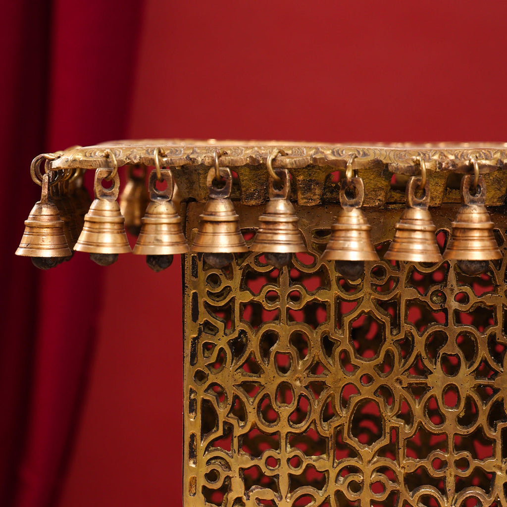 Brass Stool With Forty Hanging Bells (21 Inch) Vedansh Craft