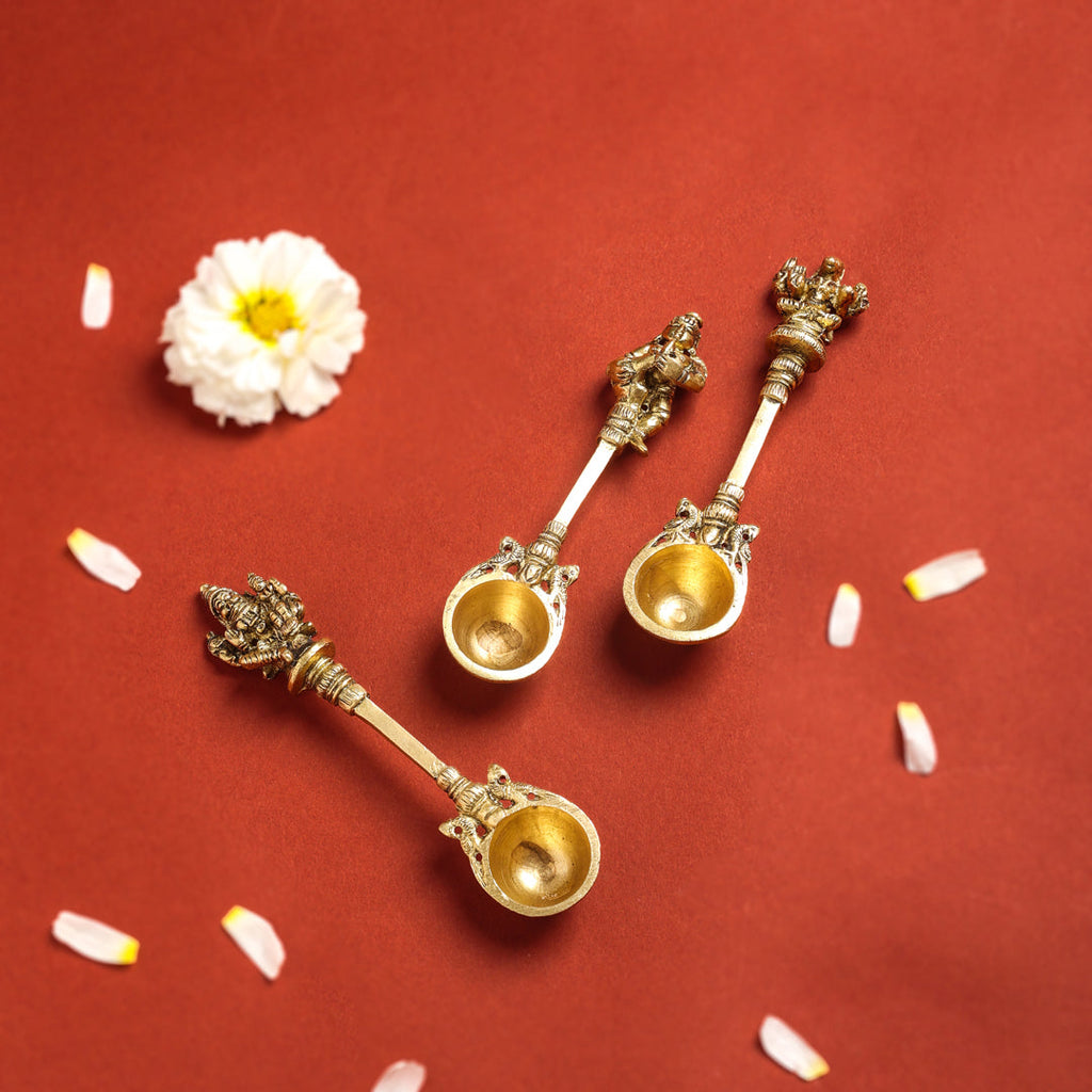 Brass Pooja Ahuti Spoon (6 Inch) Vedansh Craft