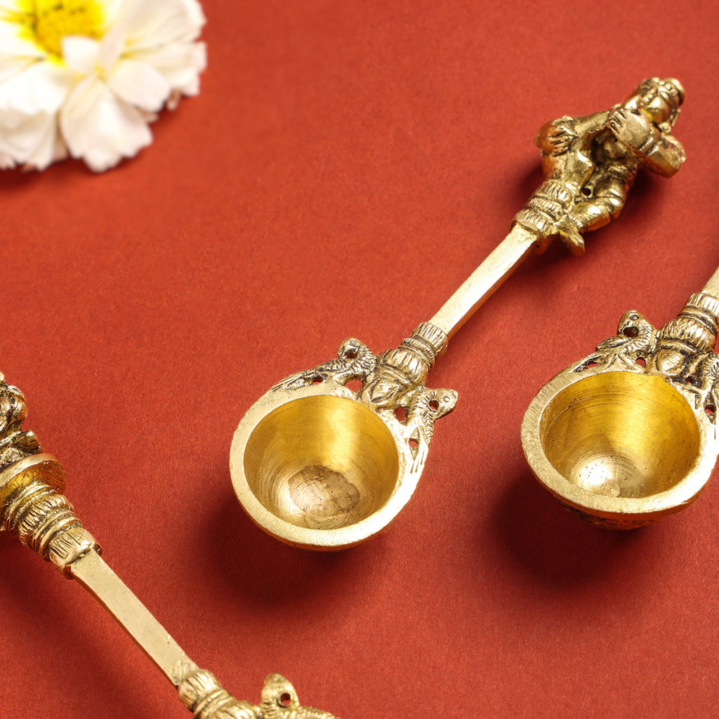 Brass Pooja Ahuti Spoon (6 Inch) Vedansh Craft