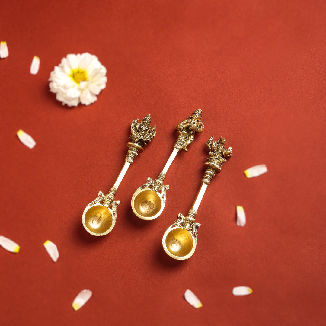 Brass Pooja Ahuti Spoon (6 Inch) Vedansh Craft