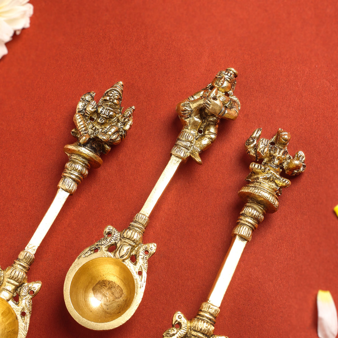 Brass Pooja Ahuti Spoon (6 Inch) Vedansh Craft