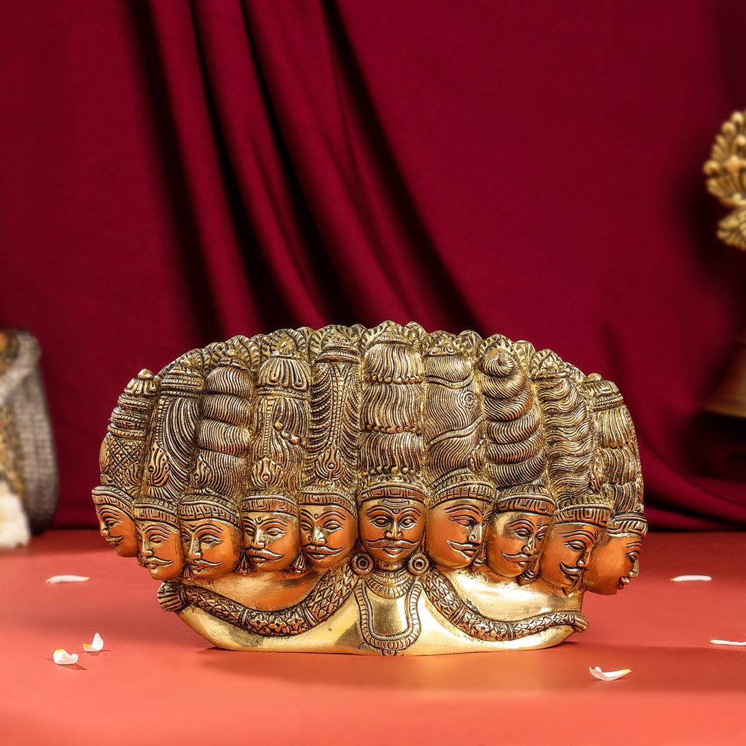 Brass Ten Headed Raavan Behind Devi Seeta (6.5 Inch) Vedansh Craft