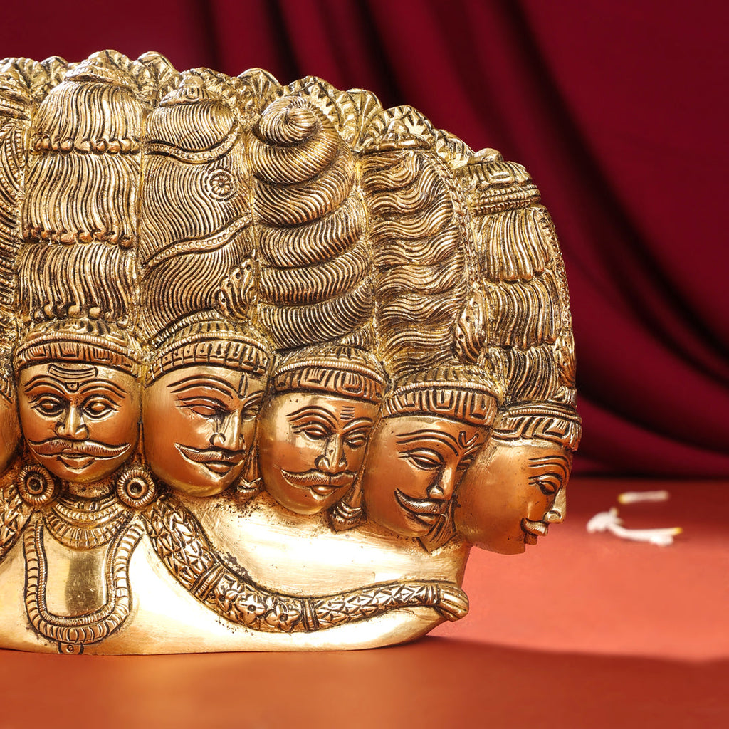 Brass Ten Headed Raavan Behind Devi Seeta (6.5 Inch) Vedansh Craft