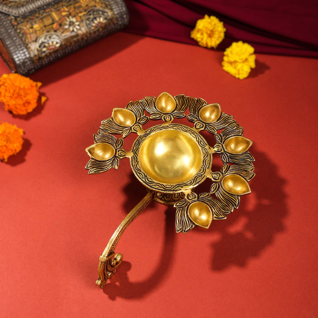 Brass Traditional Sapt Aarti With Handle (10 Inch) Vedansh Craft