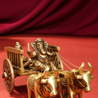 Brass Ganesha With Riddhi & Siddhi Double Bullock Cart (4 Inch) Vedansh Craft