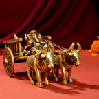 Brass Ganesha With Riddhi & Siddhi Double Bullock Cart (4 Inch) Vedansh Craft