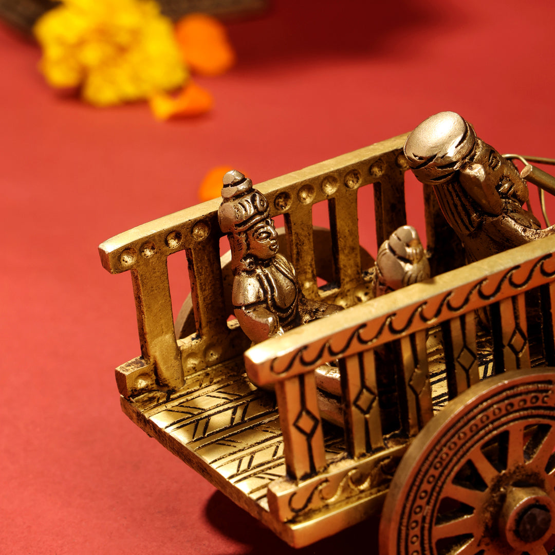 Brass Ganesha With Riddhi & Siddhi Double Bullock Cart (4 Inch) Vedansh Craft