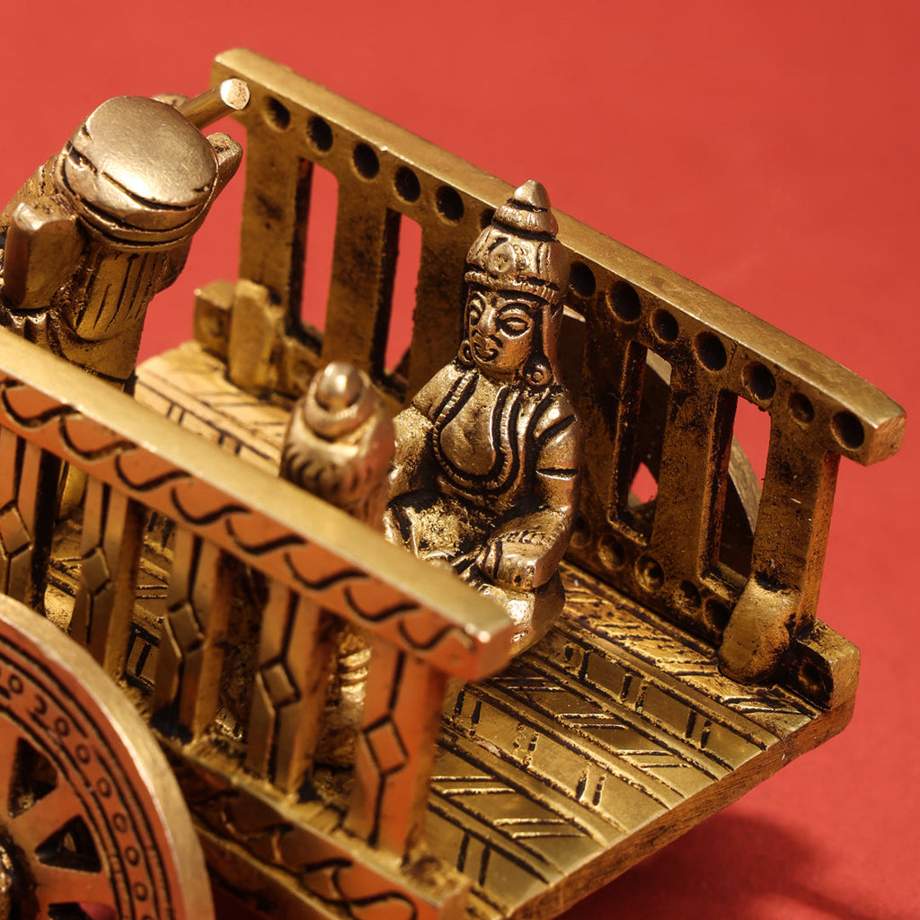 Brass Ganesha With Riddhi & Siddhi Double Bullock Cart (4 Inch) Vedansh Craft