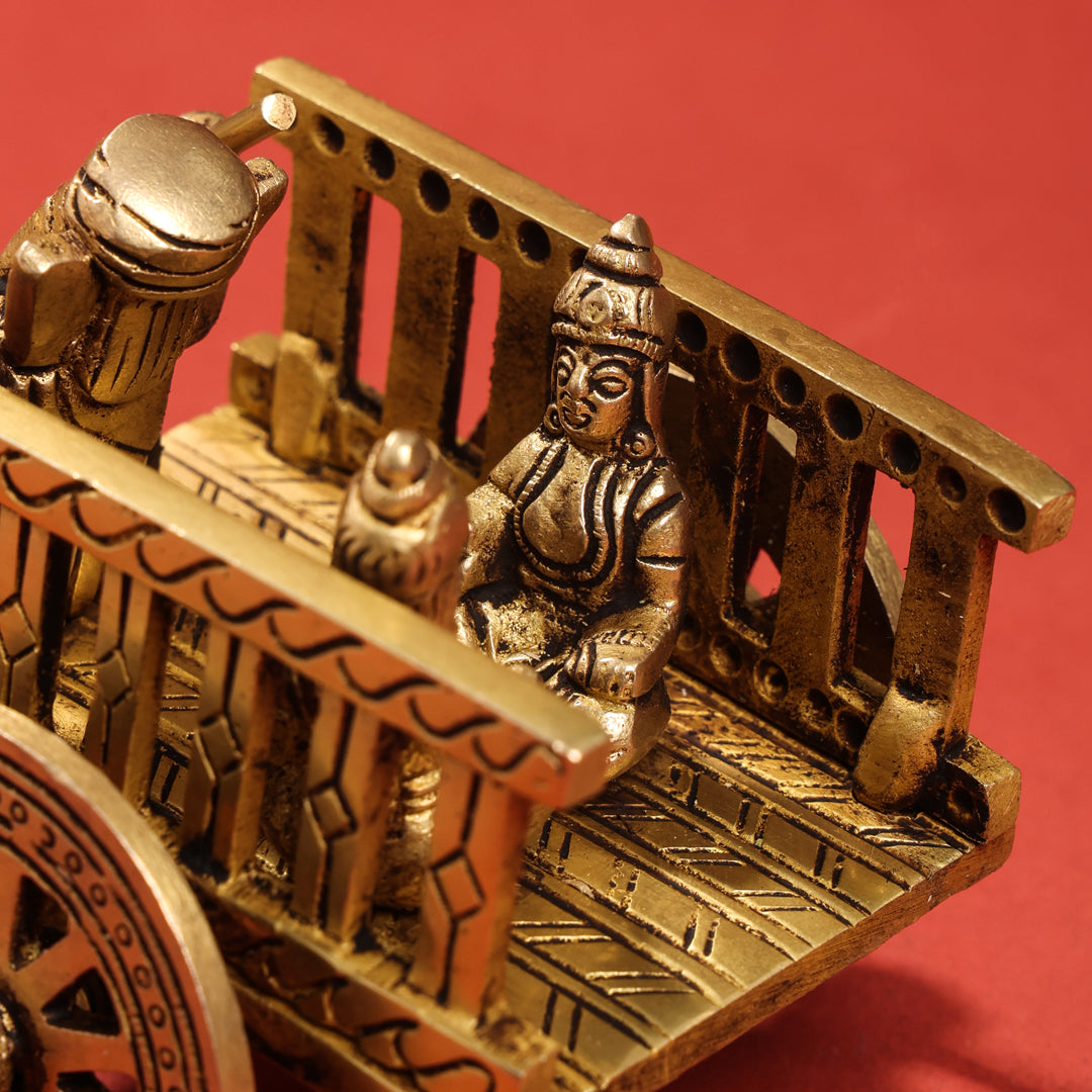Brass Ganesha With Riddhi & Siddhi Double Bullock Cart (4 Inch) Vedansh Craft
