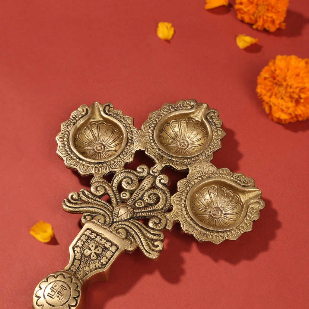 Brass Three Petal Pooja Spoon (13 Inch) Vedansh Craft