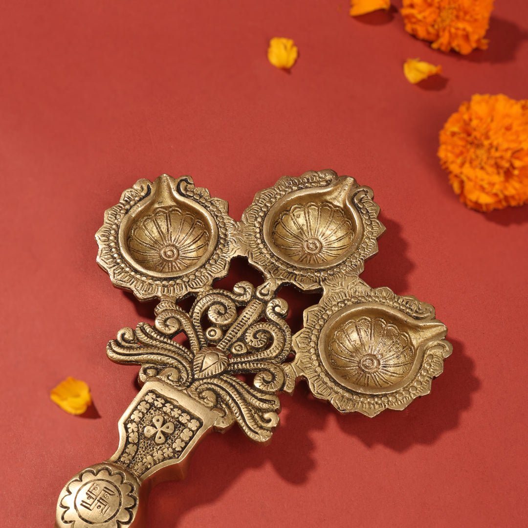 Brass Three Petal Pooja Spoon (13 Inch) Vedansh Craft