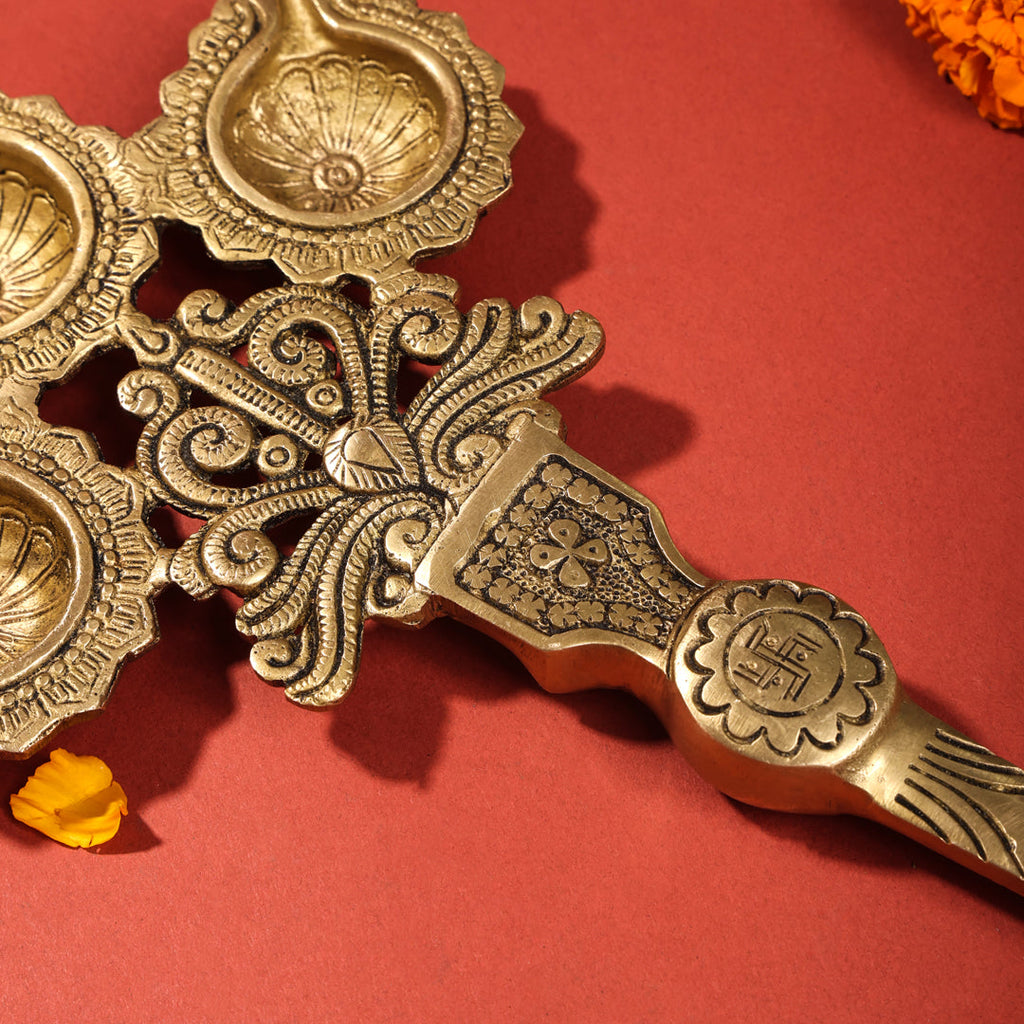 Brass Three Petal Pooja Spoon (13 Inch) Vedansh Craft