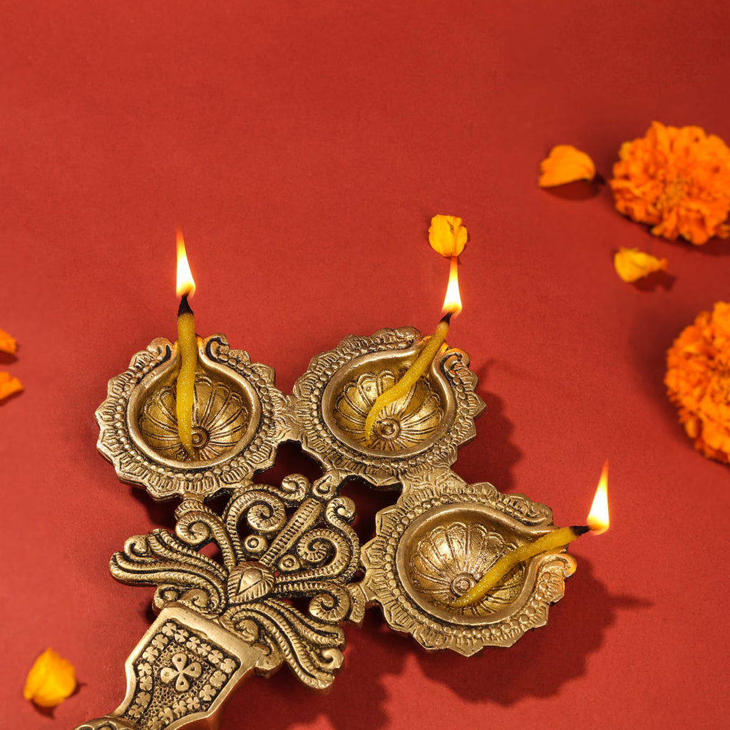 Brass Three Petal Pooja Spoon (13 Inch) Vedansh Craft