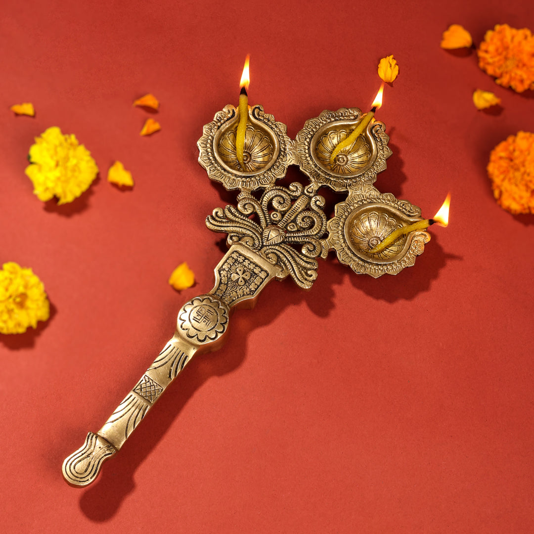 Brass Three Petal Pooja Spoon (13 Inch) Vedansh Craft