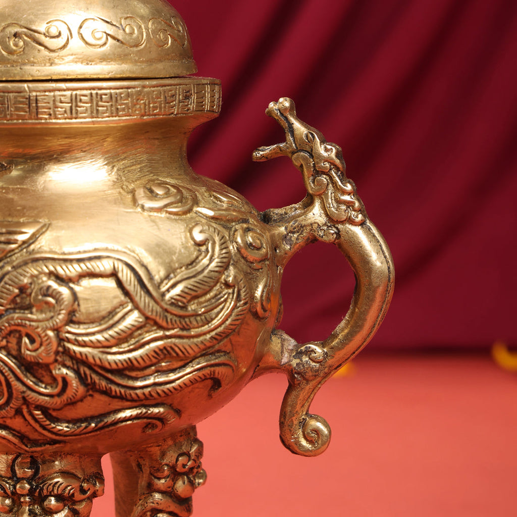 Brass Antique Pot With Lid (9.5 Inch) Vedansh Craft