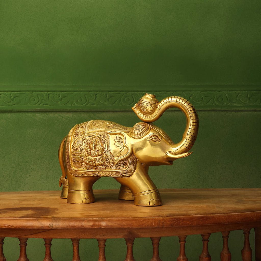 Brass Elephant Royal Statue (8.5 Inch) Vedansh Craft
