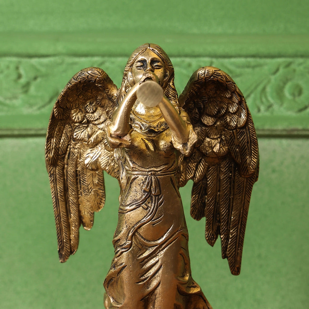 Brass Trumpet Blowing Angel Statue (10 Inch) Vedansh Craft