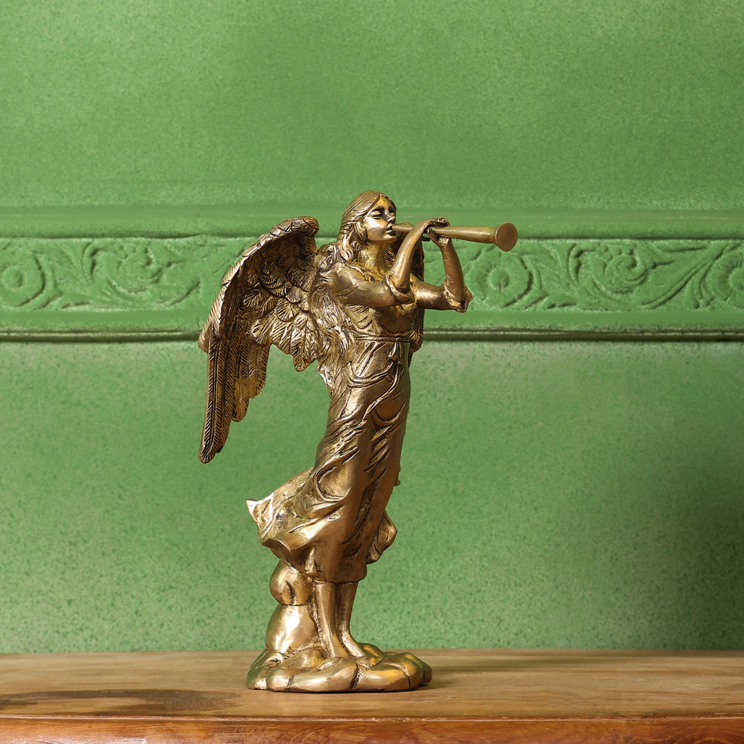 Brass Trumpet Blowing Angel Statue (10 Inch) Vedansh Craft