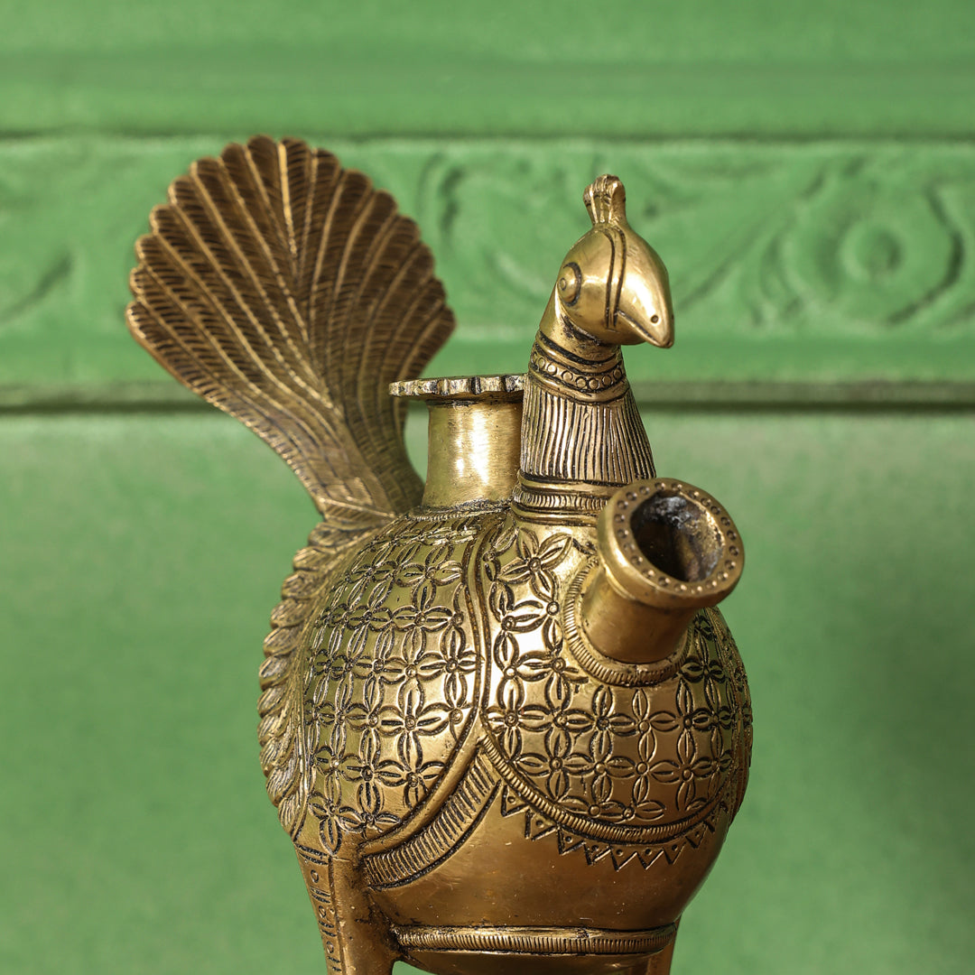 Brass Peacock Hookah Stand (9.5 Inch) Vedansh Craft