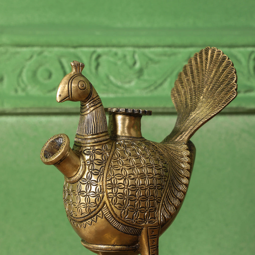 Brass Peacock Hookah Stand (9.5 Inch) Vedansh Craft
