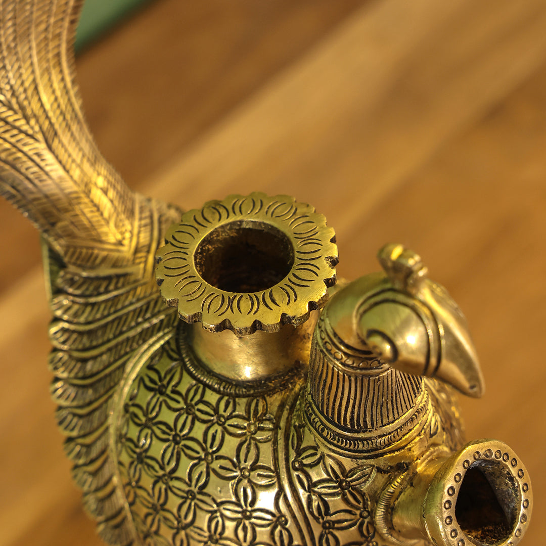 Brass Peacock Hookah Stand (9.5 Inch) Vedansh Craft