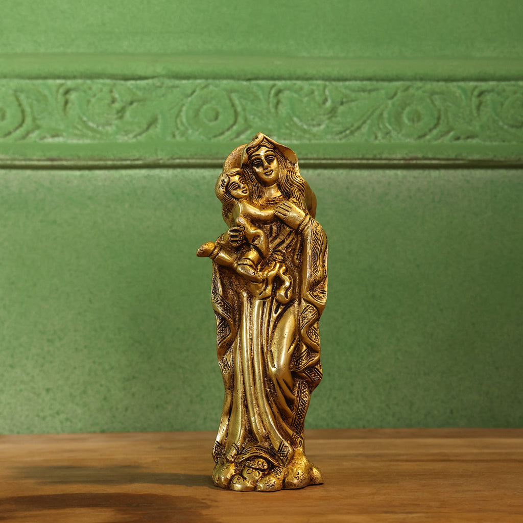 Brass Mother Mary With Baby Jesus Brass Statue (7.5 Inch) Vedansh Craft