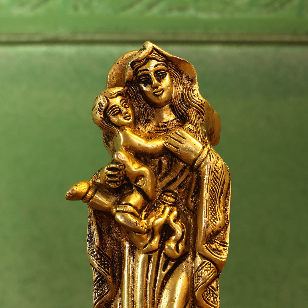 Brass Mother Mary With Baby Jesus Brass Statue (7.5 Inch) Vedansh Craft