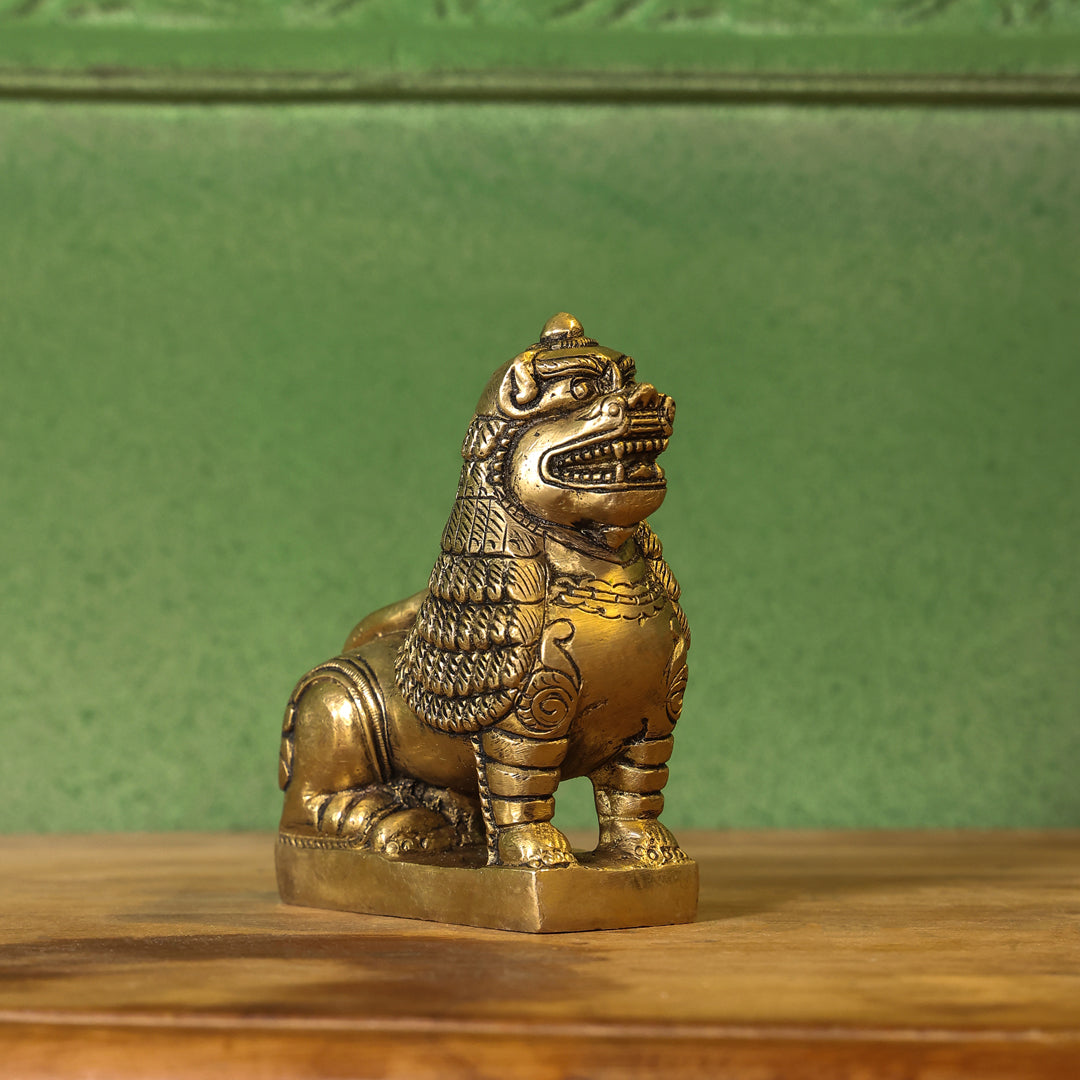 Brass Sitting Lion Yali/kirtimukha Statue (5 Inch) Vedansh Craft