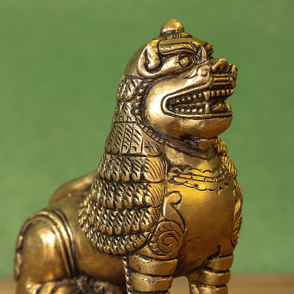 Brass Sitting Lion Yali/kirtimukha Statue (5 Inch) Vedansh Craft