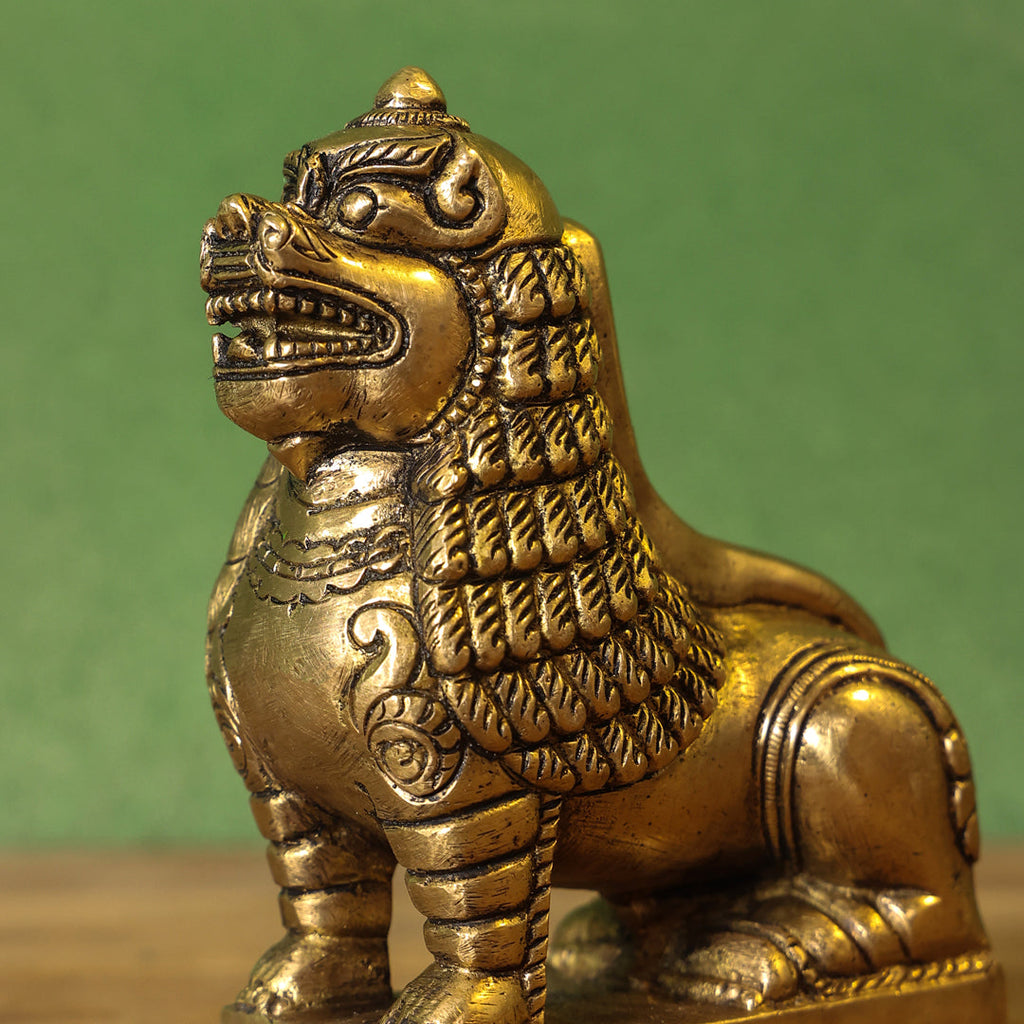 Brass Sitting Lion Yali/kirtimukha Statue (5 Inch) Vedansh Craft