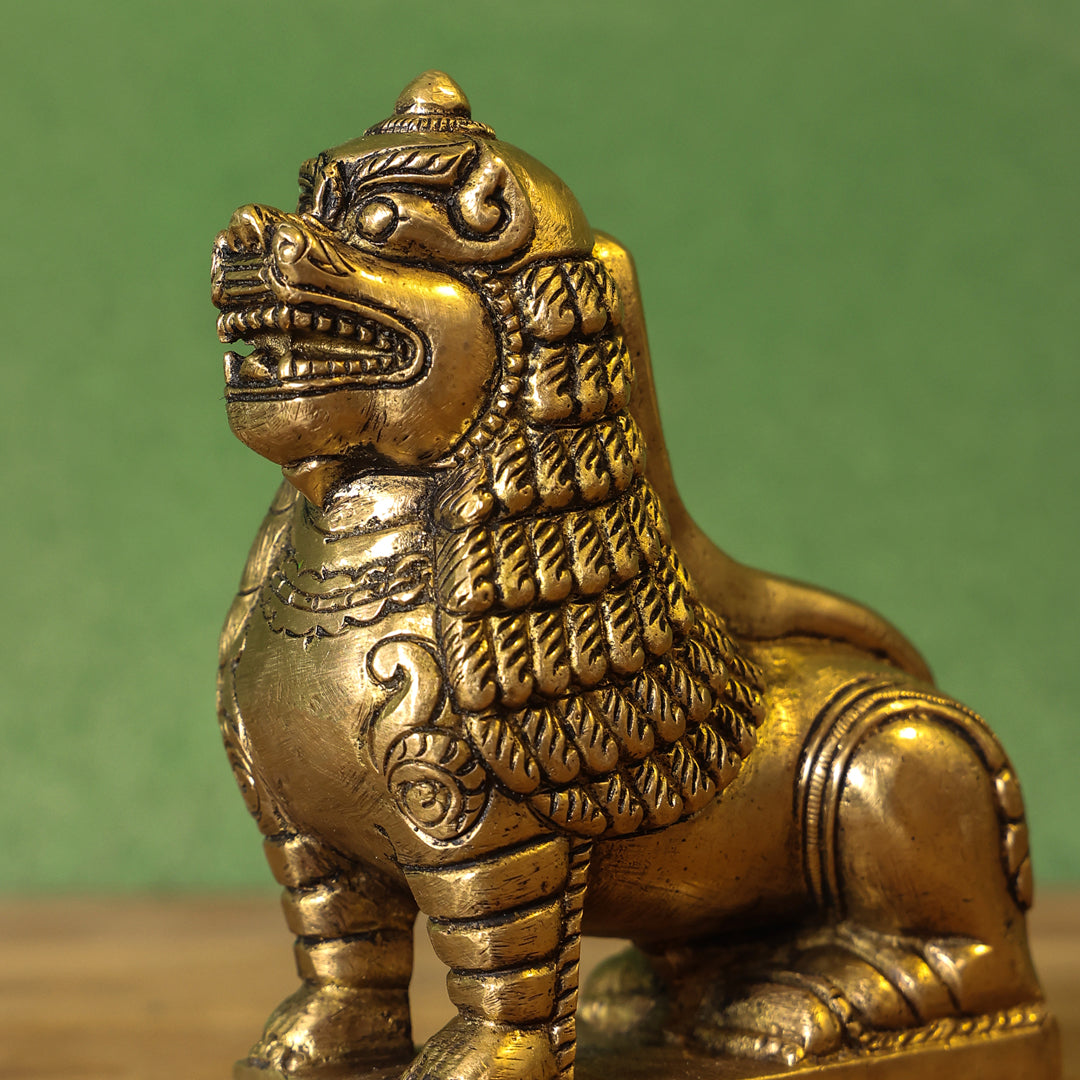 Brass Sitting Lion Yali/kirtimukha Statue (5 Inch) Vedansh Craft
