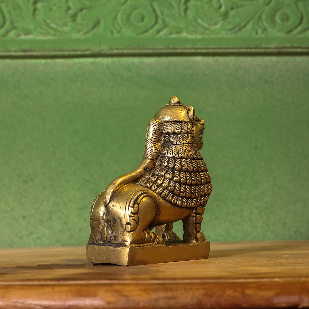 Brass Sitting Lion Yali/kirtimukha Statue (5 Inch) Vedansh Craft