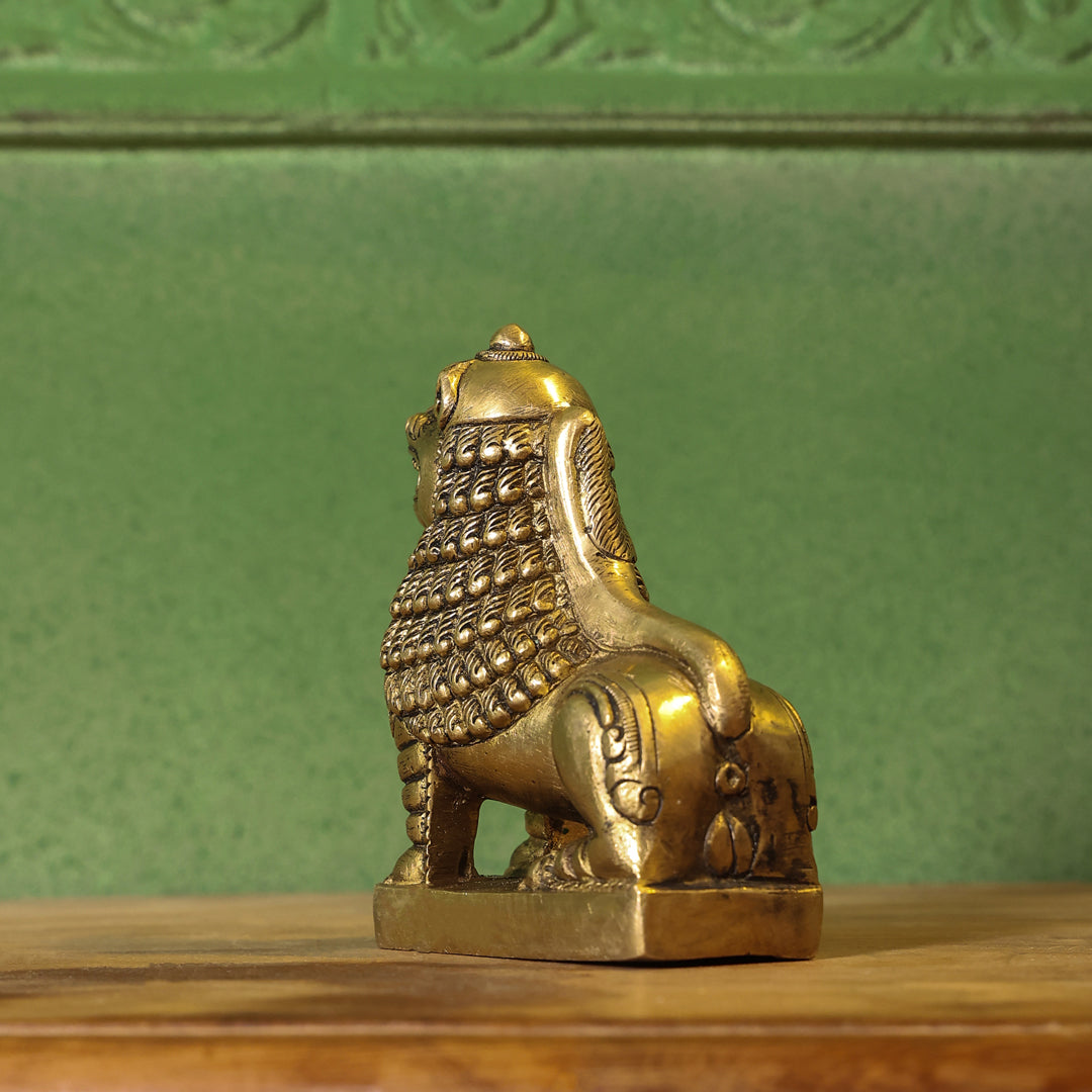 Brass Sitting Lion Yali/kirtimukha Statue (5 Inch) Vedansh Craft