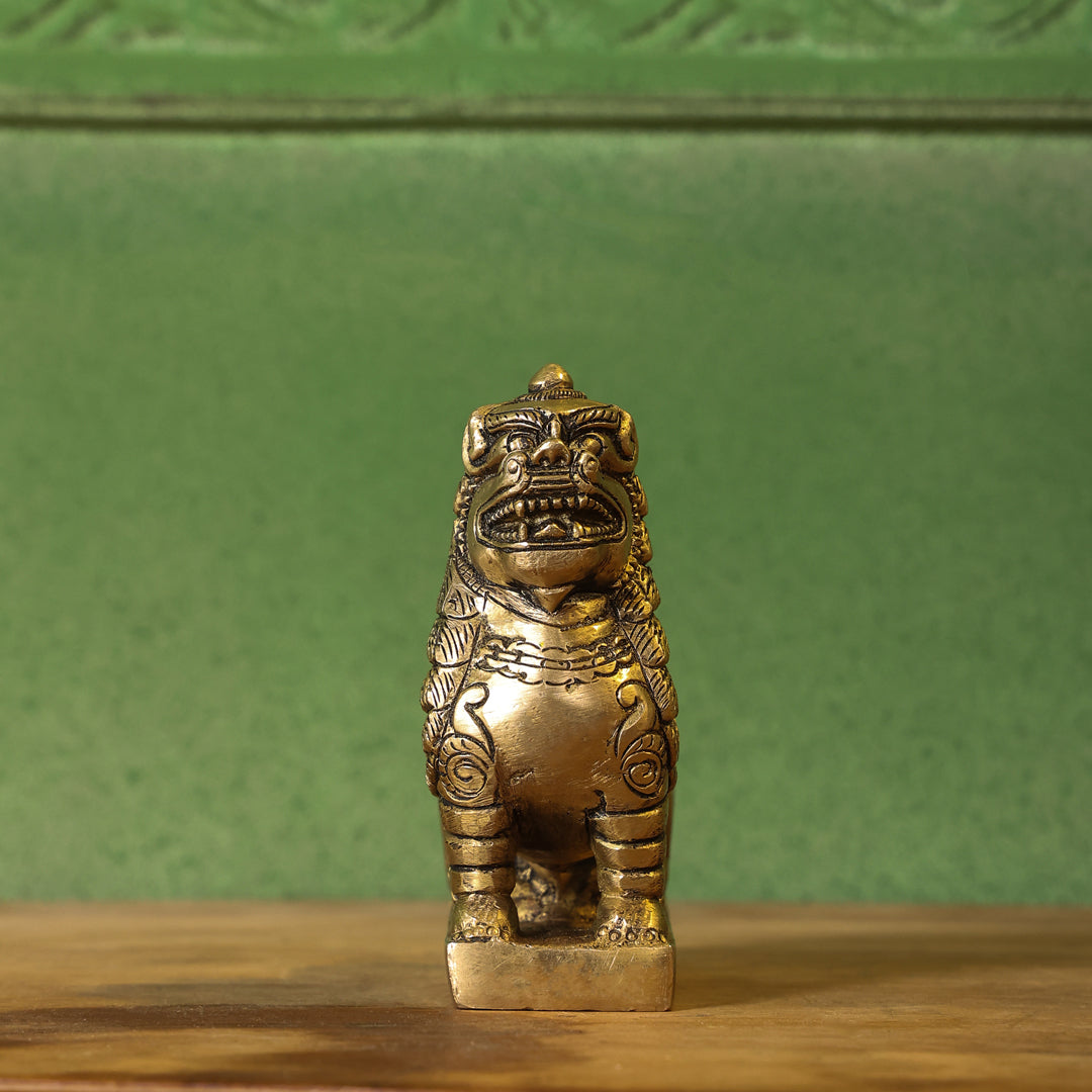 Brass Sitting Lion Yali/kirtimukha Statue (5 Inch) Vedansh Craft
