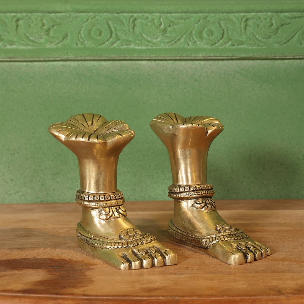 Brass Divine Goddess LakshmI Feet/Charan (5.5 Inch) Vedansh Craft