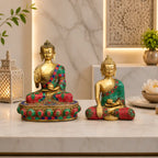 Brass Stone Work Blessing Sitting Buddha Statue Vedansh Craft