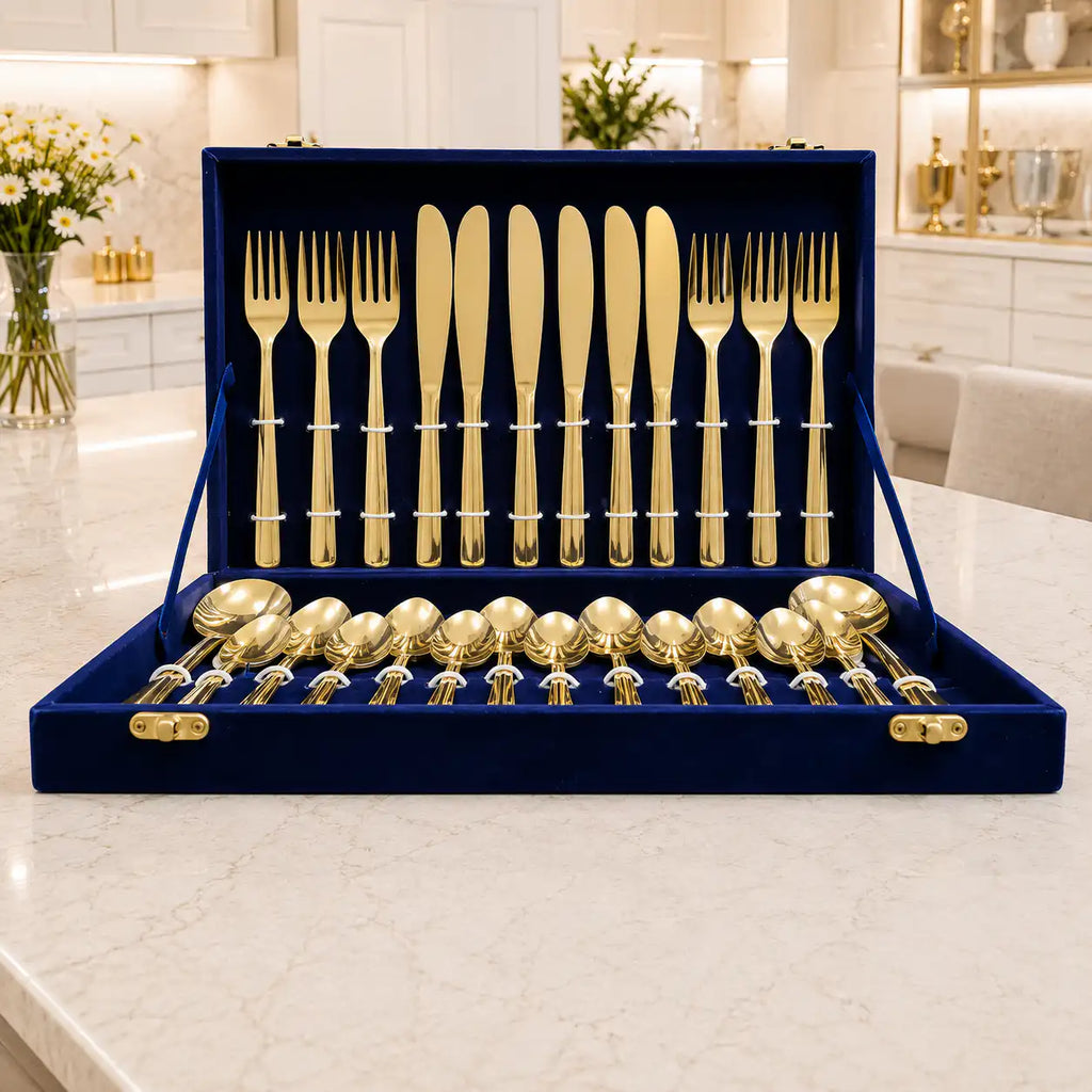 Brass Cutlery Flatware Set With Velvet Gift Box Vedansh Craft