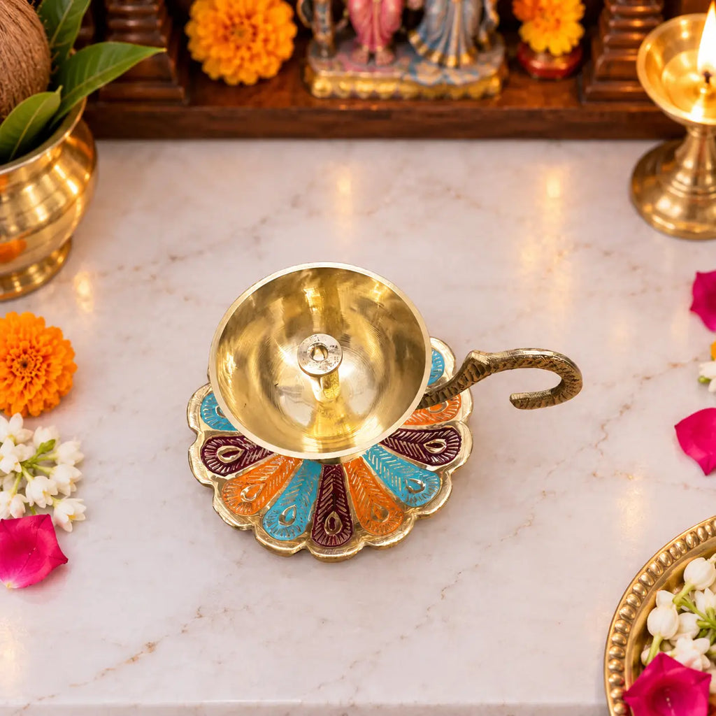Brass Hand Painted Akhand Diya (2.2 Inch) Vedansh Craft