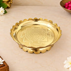 Brass Shree Yantra Engraved Lotus Plate With Stand (5.5 Inch) Vedansh Craft