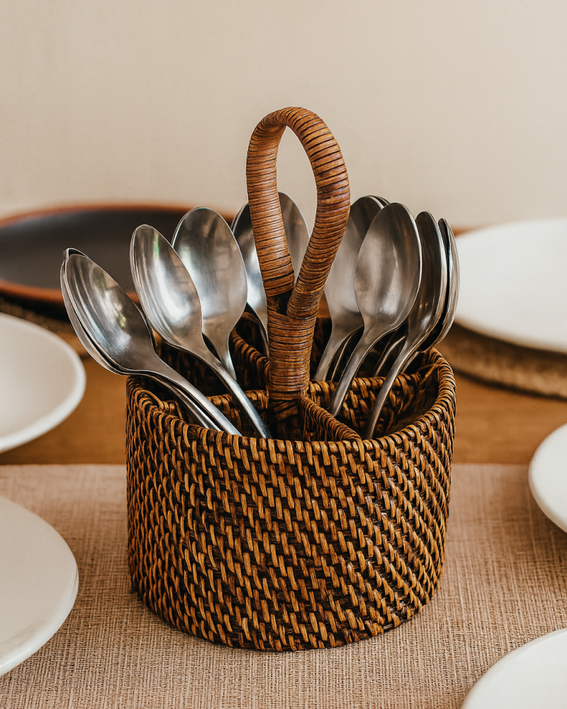 Multi-Purpose Rattan Caddy Basket for Kitchen and Living Room